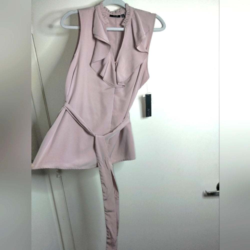 Apt.9 (Size L) Mauve Rose Ruffle Collar Belted Sleeveless Blouse (NEW-NWT)